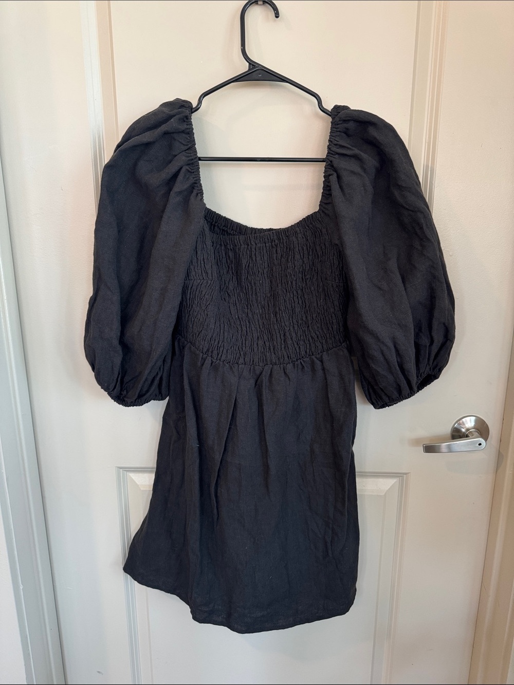 Tuckernuck Black Puff-Sleeve Smocked Midi Dress